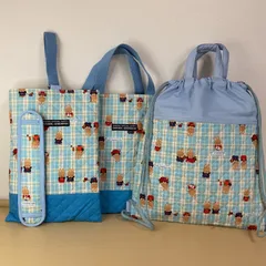 入園入学4点セット　りんりんのハンドメイド　レッスンバッグ　上履き入れお　着替え袋　水筒肩紐カバー　キルティング　うさぎ