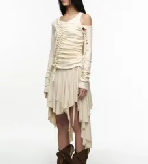 NACHE フルイドフロー レイヤード長袖Tシャツ スカート ダスティ 黄色