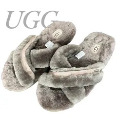【B4642】UGG アグ ファーサンダル シューズ  スカフィータ ブラウン クロスストラップサンダル 24.0cm レディース