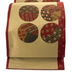 【美品】 袋帯 秀品 木屋太 落款 関西仕立て 草花 幾何学 薄茶色 六通 正絹 【中古】のサムネイル