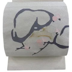 名古屋帯 秀品 松葉仕立て 八寸名古屋帯 蕾 幾何学模様 綴れ 金銀糸 ベージュ 正絹 【中古】