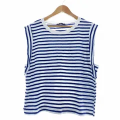 ザラ ZARA カットソー ノースリーブ クルーネック ボーダー M 紺 ネイビー トップス