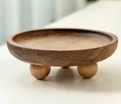 木製トレイ丸型 天然木 小物置き北欧風カフェ風アクセサリートレイ インテリア雑貨   新品