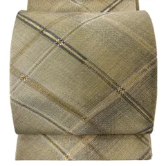 【美品】 袋帯 秀品 斜め格子 金糸 ぼかし ベージュ 全通 正絹 【中古】