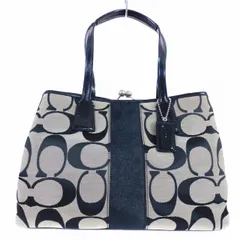コーチ COACH シグネチャー  トートバッグ ハンドバッグ がま口 キャンバス エナメル 黒 ブラック 鞄 かばん ☆AA★