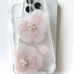 iPhone17e ダブルサクラカメリア スマホケース ストーン スマホカバー 桜 ピンク お花 クリア 透明 パステル パール キラキラ 可愛い レジン デコ レディース フラワー オーロラ