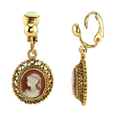 1928 レディース アクセサリー ピアス・イヤリング 1928 Gold Tone Filigree Woman Cameo Detail ClipOn Drop Earrings Orange オレンジ