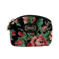 FEILER(フェイラー) コインケース美品  - 黒×ピンク×マルチ 花柄