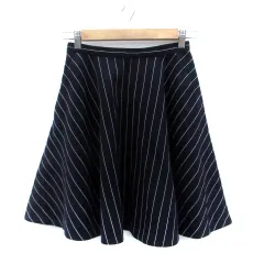 アダムエロペ Adam et Rope' フレアスカート ひざ丈 ダイアゴナルストライプ柄 ウール混 36 S 紺 ネイビー オフホワイト /HO21