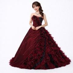 ジェネビビアン ベアトップパーティードレス 光沢 赤 M Aライン フリル