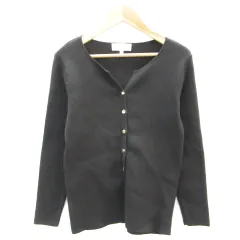 ロペピクニック ROPE Picnic リブカーディガン ミドル丈 スリットネック 38 M ブラック 黒 /YM20