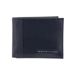 【新品】 [トミーヒルフィガー] 二つ折り 財布 メンズ レザー ウォレット パスケース付 小物 アクセサリー (ネイビー) 0