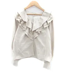 ナイスクラップ NICE CLAUP シャツ ブラウス Vネック 長袖 フリル F ベージュ /HO8