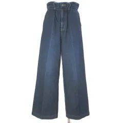 セオリーリュクス theory luxe 美品 25AW ROYCE DENIM ABEL PANT デニム パンツ 5306410 ジーンズ ワイド ハイウエスト カットオフ ウエストゴム 36 S相当 紺 ネイビー /X