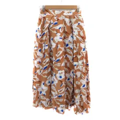 ブージュルード Bou Jeloud フレアスカート ギャザースカート ロング丈 マキシ丈 花柄 F マルチカラー ブラウン /YK12