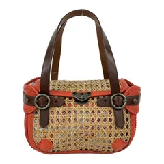 JAMIN PUECH(ジャマンピエッシェ) トートバッグ - ベージュ×オレンジ×ダークブラウン かごバッグ レザー