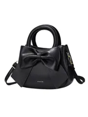 [ソユル] リボン ショルダー バッグ PUレザー 仕切りあり 小さめ ストラップ 調節可能 フェミニン お出かけ デート 上品 ガーリー レディース (ブラック) [ブラック]