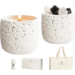 アロマキャンドル＆精油 天然石ディフューザー フレグランスオイル ギフトセット｜癒し・雰囲気作り｜ソイワックス製 キャンドル 誕生日母の日新築祝い プレゼント 高級ギフトボックス付（ラベンダー）