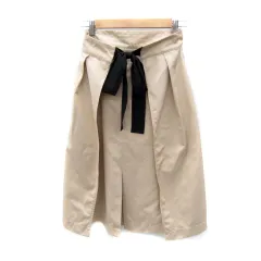 ザラ ベーシック ZARA BASIC フレアスカート ロング丈 無地 リボン S ベージュ /SY19