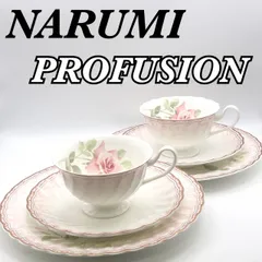 【美品 トリオペア】希少 NARUMI ナルミ PROFUSION プロフュージョン 薔薇 バラ ローズ カップ＆ソーサー ケーキプレート ペア 2客