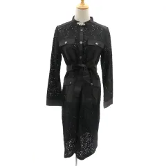 チアフル cheerful シャツワンピース ミモレ丈 長袖 レース 38 M 黒 ブラック /YK38