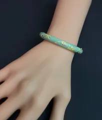 【ヴィンテージ】ミントグリーン×ゴールド 花柄 エナメルバングル アンティーク調