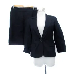 ナチュラルビューティーベーシック NATURAL BEAUTY BASIC スーツ セットアップ 上下 テーラードジャケット シングルボタン 七分袖 ミドル丈 フレアスカート ミモレ丈 上S下M 紺 ネイビー /HO34