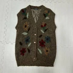 花柄ニットベスト LL 前開きボタン LORENZO RIGHI ヴィンテージ
