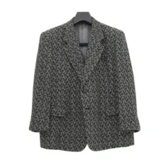 LANVIN ランバン レトロ ISETAN ORDER MADE ウール 織柄 二つボタン テーラード ジャケット メンズ ブラック ネーム刺繍あり YB0082 【中古】