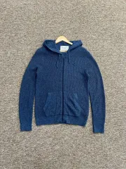 新品) Abercrombie アバクロンビー ニット フード ジップアップ ブルー S
