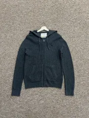 新品) Abercrombie アバクロンビー フード ニット ジップアップ チャコール S
