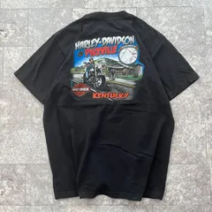 【USA製】 バイク Tシャツ XL 黒 ブラック Harley-Davidson ハーレーダビッドソン イーグル プリントTシャツ 半袖 両面プリント ロゴ オーバーサイズ ユニセックス Pikeville, Kentucky 古着