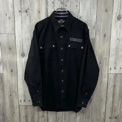 HARLEY DAVIDSON ハーレーダビッドソン ブラック ワッペン 刺繍 長袖 コットン シャツ メンズ