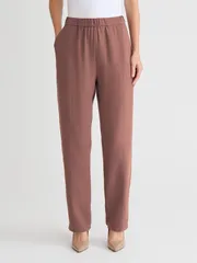 ミソック レディース ボトムス デニムパンツ ストレート クレープ Misook Nora Straight Leg Crepe de Chine Pant Brown ブラウン