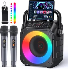 D★スピーカーセット カラオケ 家庭用 拡声器 カラオケマイク ２本 Bluetooth 5.0 小型 PAセット カラオケ マシン ポータブルスピーカー SDカード USB AUX Android 対応 ホームパーティー/会議/スピーチ/学 2861222d