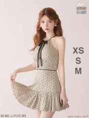 グレージュ fm4156 ROBE de FLEURS/ローブドフルール】ドット/ オーガンジー/ ホルターリボン/ ミニドレス/ キャバドレス andy/ アンディ/ ブリエ/ AngelR/ エンジェルアール