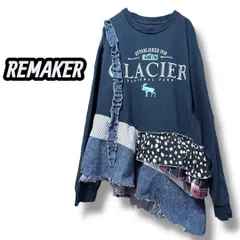 ＲEMAKER　ロンＴチュニッ【ネイビー×デニム】フリル再構築｜古着リメイク｜３