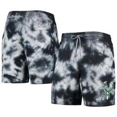 ニューエラ メンズ ボトムス ハーフパンツ・ショーツ ショートパンツ フリース Mens New Era Black Milwaukee Bucks Fleece TieDye Shorts Blacのサムネイル