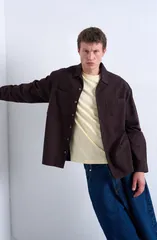 トップマン メンズ トップス シャツ コットン Topman Camp Collar Cotton ButtonUp Overshir Brown ブラウンのサムネイル
