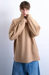 トップマン メンズ アウター パーカー・スウェット ハーフジップ シャツ Topman Heavyweight Oversize Quarter Zip Sweatshirt Dark Stone スのサムネイル