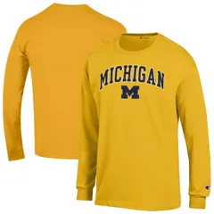 チャンピオン メンズ トップス Tシャツ ロゴ MensChampion Maize Michigan Wolverines Arch Over Logo Long Sleeve TShirt Maize