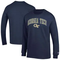 【送料無料】 チャンピオン メンズ Tシャツ トップス MensChampion Navy Georgia Tech Yellow Jackets Arch Over Logo Long Sleeve TShirt Navy