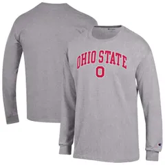 チャンピオン メンズ トップス Tシャツ ロゴ MensChampion Heather Gray Ohio State Buckeyes Arch Over Logo Long Sleeve TShirt Heather Gray グレー
