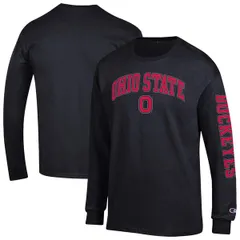 チャンピオン メンズ トップス Tシャツ ロゴ Mens Champion Black Ohio State Buckeyes Arch Over Logo 2Hit Long Sleeve TShirt Black ブラック