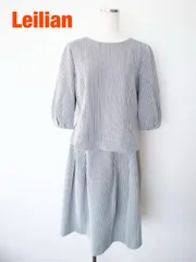 Leilian　レリアン　ブラウス & スカート セットアップ　日本製　Lサイズ　１１　ライトグレー×ブラック　可愛い　おしゃれ　お出掛け　送料込み　6465422