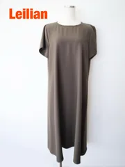 Leilian　レリアン　近年モデル　半袖シフォンワンピース　大きいサイズ　13+　ブラウン　シンプル　大人　ロング　綺麗め　美品　送料込み　6465421