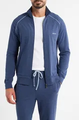ボス メンズ アウター パーカー・スウェット ニット ジャケット BOSS Mixmatch Z Knit Jacket Open Blue ブルーのサムネイル