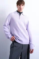 トップマン メンズ トップス ポロシャツ セーター Topman HalfZipolo Sweater Lilac ライラックのサムネイル