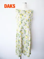 DAKS　ダックス　フラワープリントワンピース　日本製　花柄　LLサイズ　４２　ベージュ　イエロー　グリーン他　可愛い　ロング　送料込み　6465418