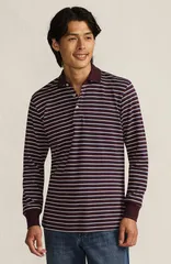 ランズエンド メンズ トップス ポロシャツ コットン Lands End Long Sleeve Cotton Supima Polo Shirt Lush BurgundyBlue Stripe ブルー